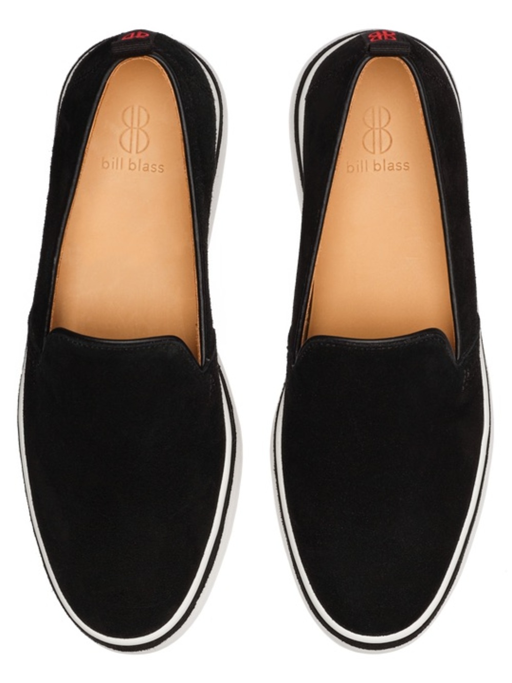 bill blass Black Suede Slip-On Loafers with White Trim